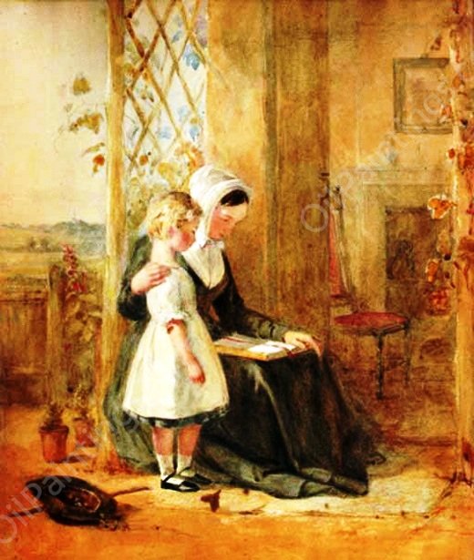 The Reading Lesson by John Absolon - Hand-Painted Oil Painting Reproduction