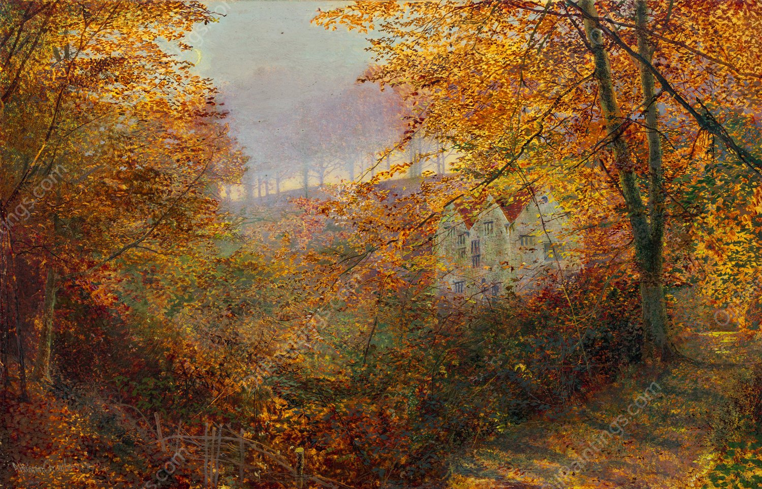 A House in a Clearing  by John Atkinson Grimshaw - Hand-Painted Oil Painting Reproduction