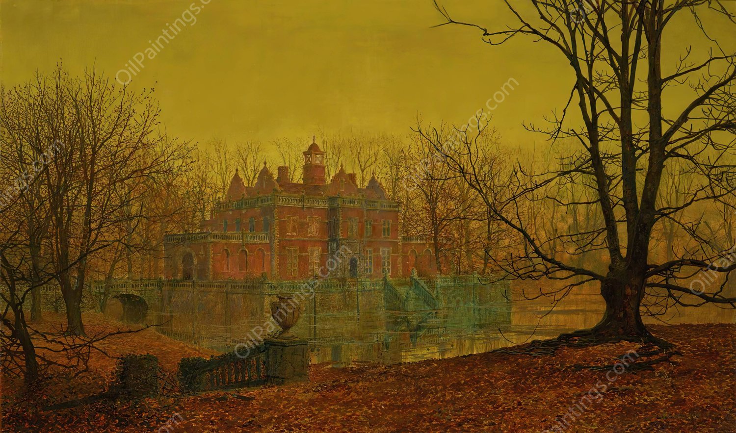 A Moated Yorkshire Home  by John Atkinson Grimshaw - Hand-Painted Oil Painting Reproduction