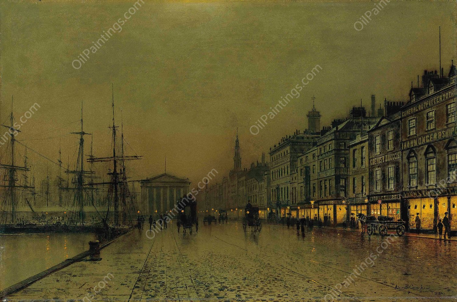 Greenock dockside by night  by John Atkinson Grimshaw - Hand-Painted Oil Painting Reproduction