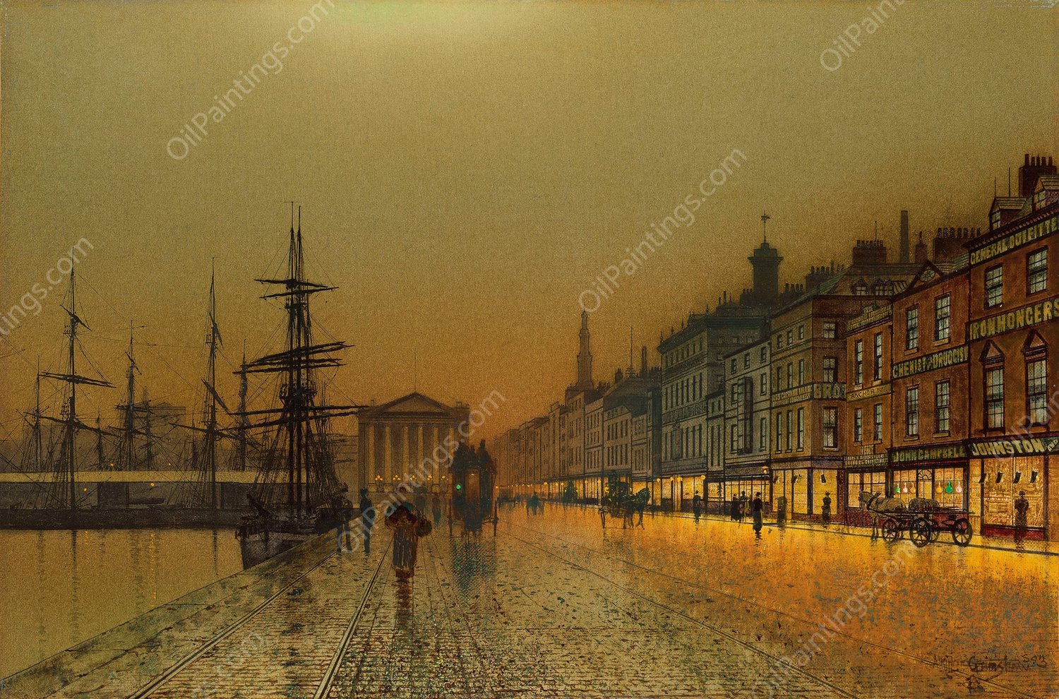 Greenock Harbour at night  by John Atkinson Grimshaw - Hand-Painted Oil Painting Reproduction