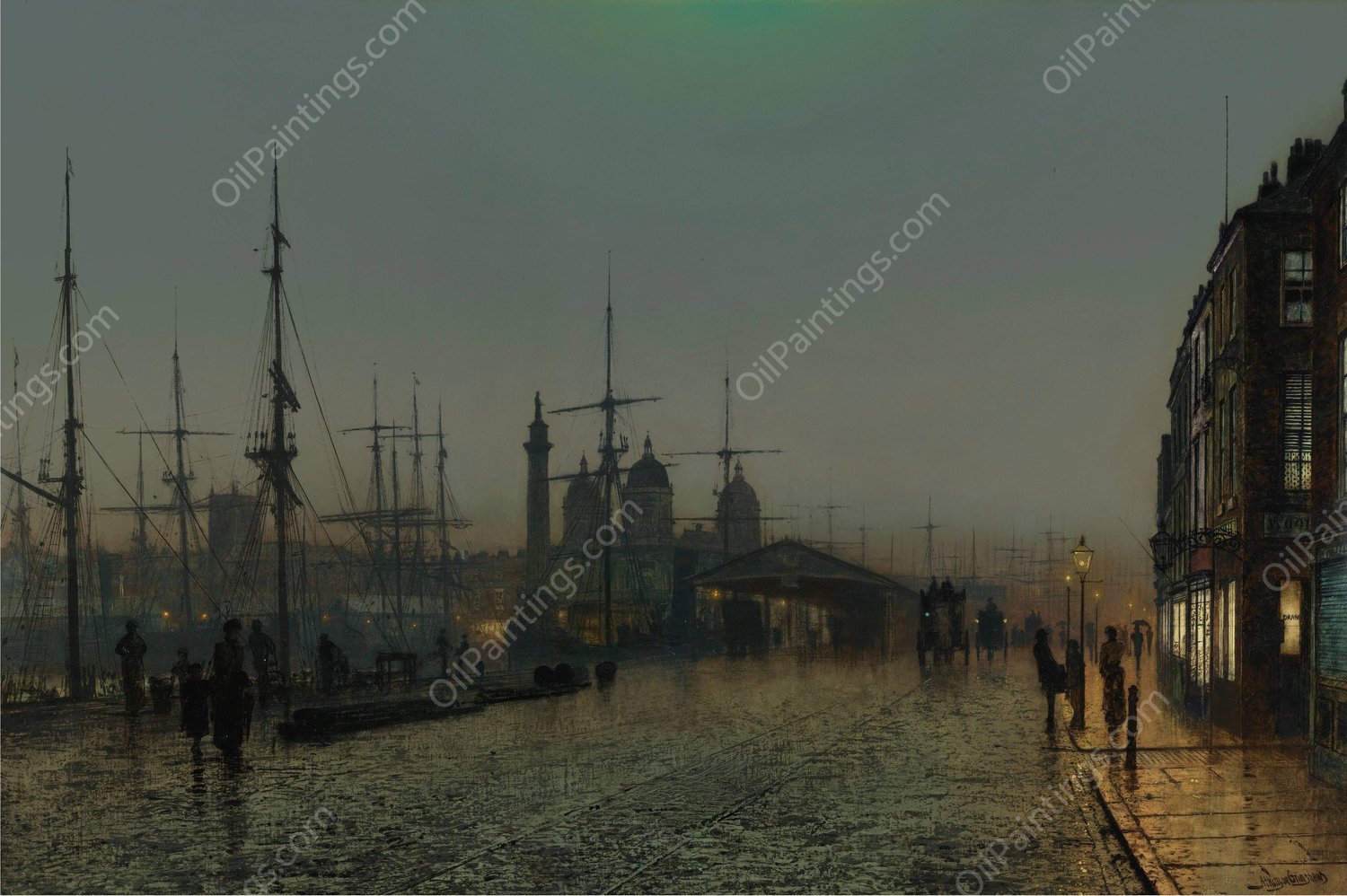 Hull Docks At Night by John Atkinson Grimshaw - Hand-Painted Oil Painting Reproduction