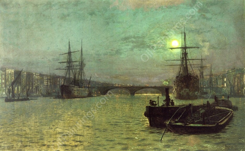 London Bridge - Half Tide by John Atkinson Grimshaw - Hand-Painted Oil Painting Reproduction
