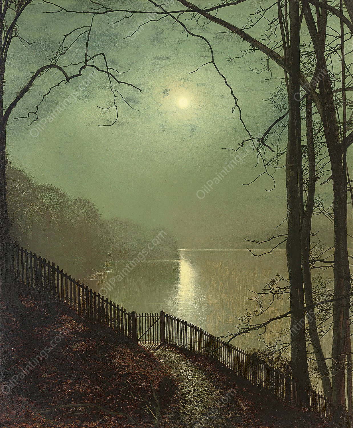 Moonlight on the lake, Roundhay Park, Leeds by John Atkinson Grimshaw - Hand-Painted Oil Painting Reproduction