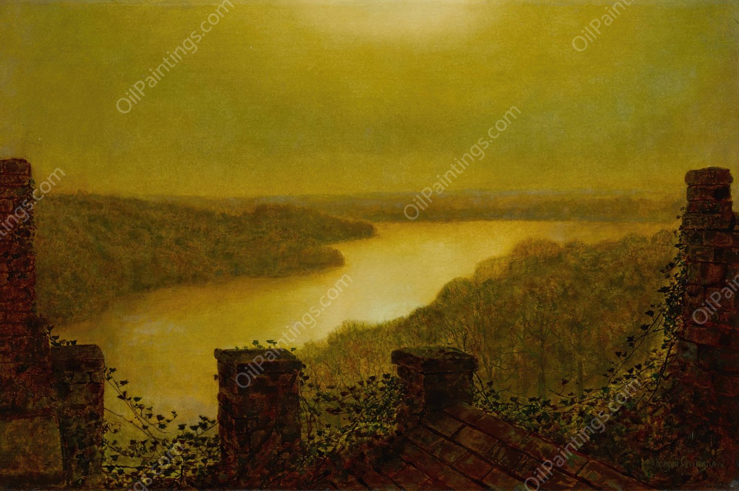 Roundhay Lake  by John Atkinson Grimshaw - Hand-Painted Oil Painting Reproduction