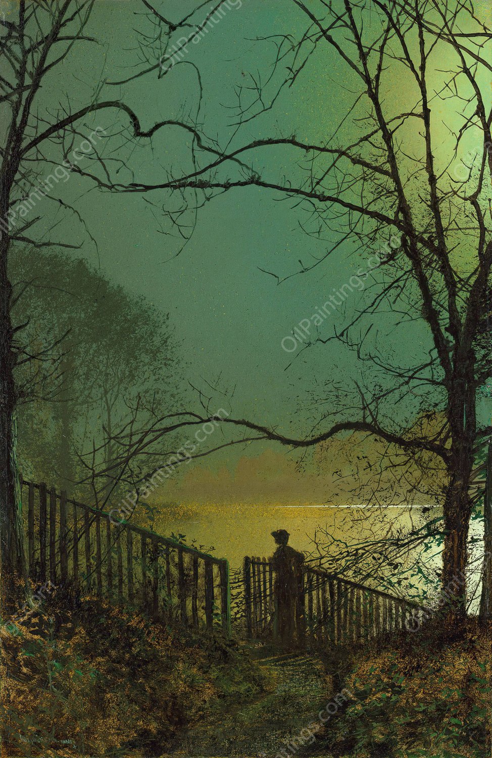 Roundhay Park Lake by John Atkinson Grimshaw - Hand-Painted Oil Painting Reproduction