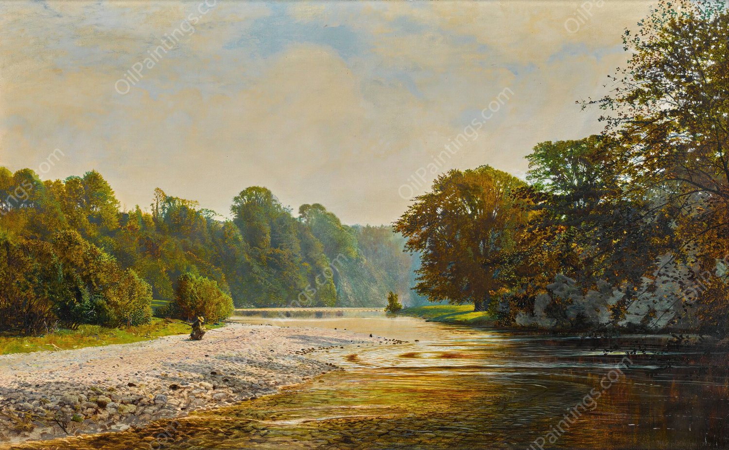 Stepping Stones, Bolton Abbey  by John Atkinson Grimshaw - Hand-Painted Oil Painting Reproduction