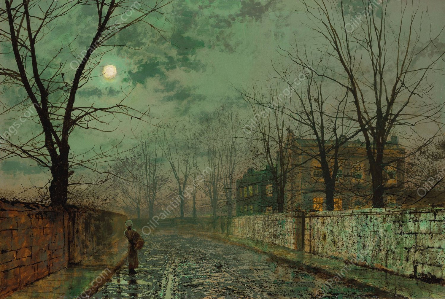 Under the Silvery Moonbeams  by John Atkinson Grimshaw - Hand-Painted Oil Painting Reproduction
