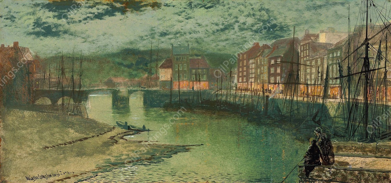 Whitby docks  by John Atkinson Grimshaw - Hand-Painted Oil Painting Reproduction
