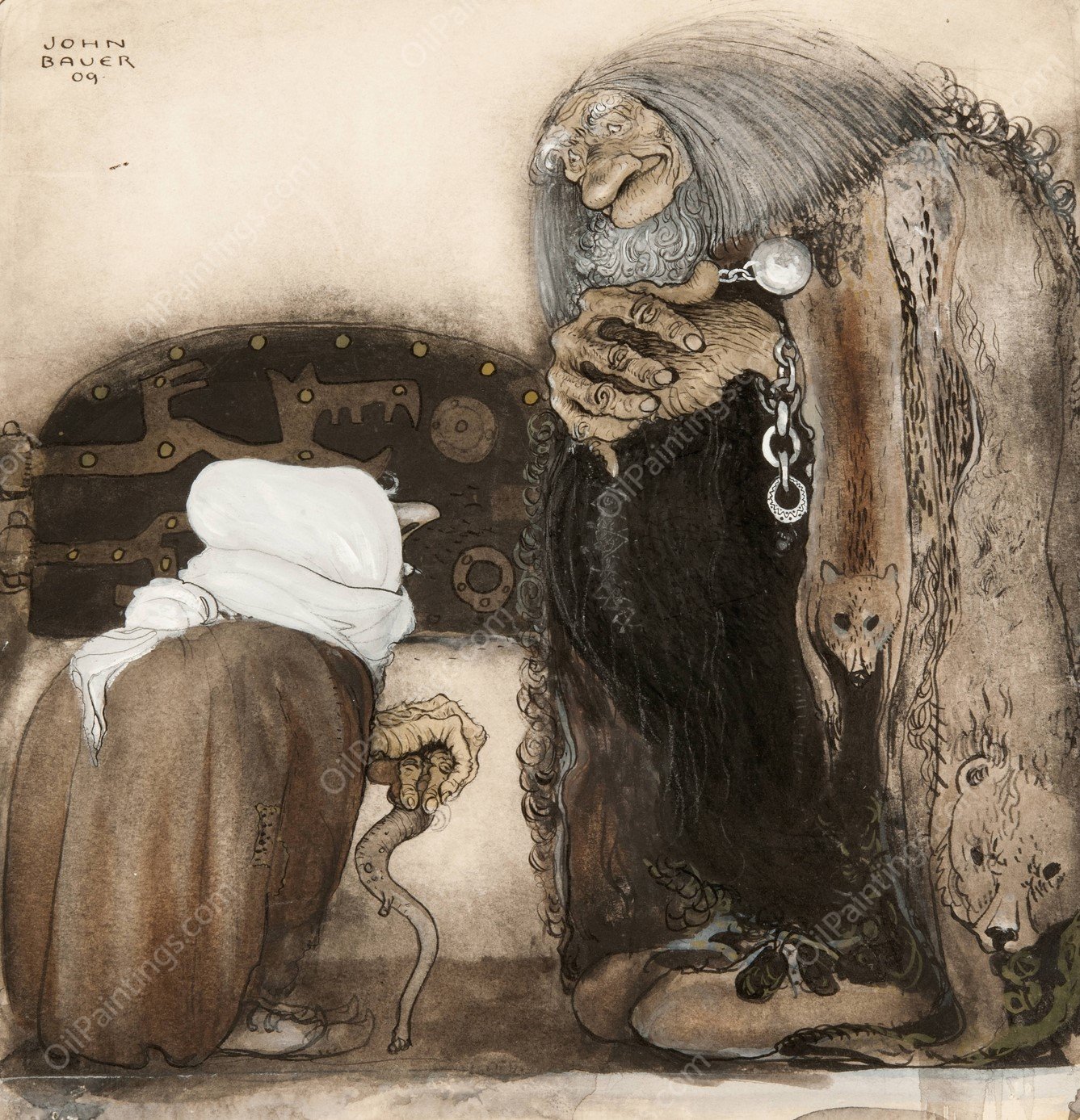 Two Trolls  by John Bauer - Hand-Painted Oil Painting Reproduction