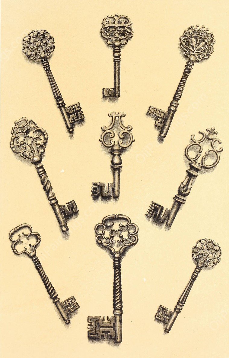 Chiselled Steel Keys of the Sixteenth and Seventeenth Centuries  by John Charles Robinson - Hand-Painted Oil Painting Reproduction