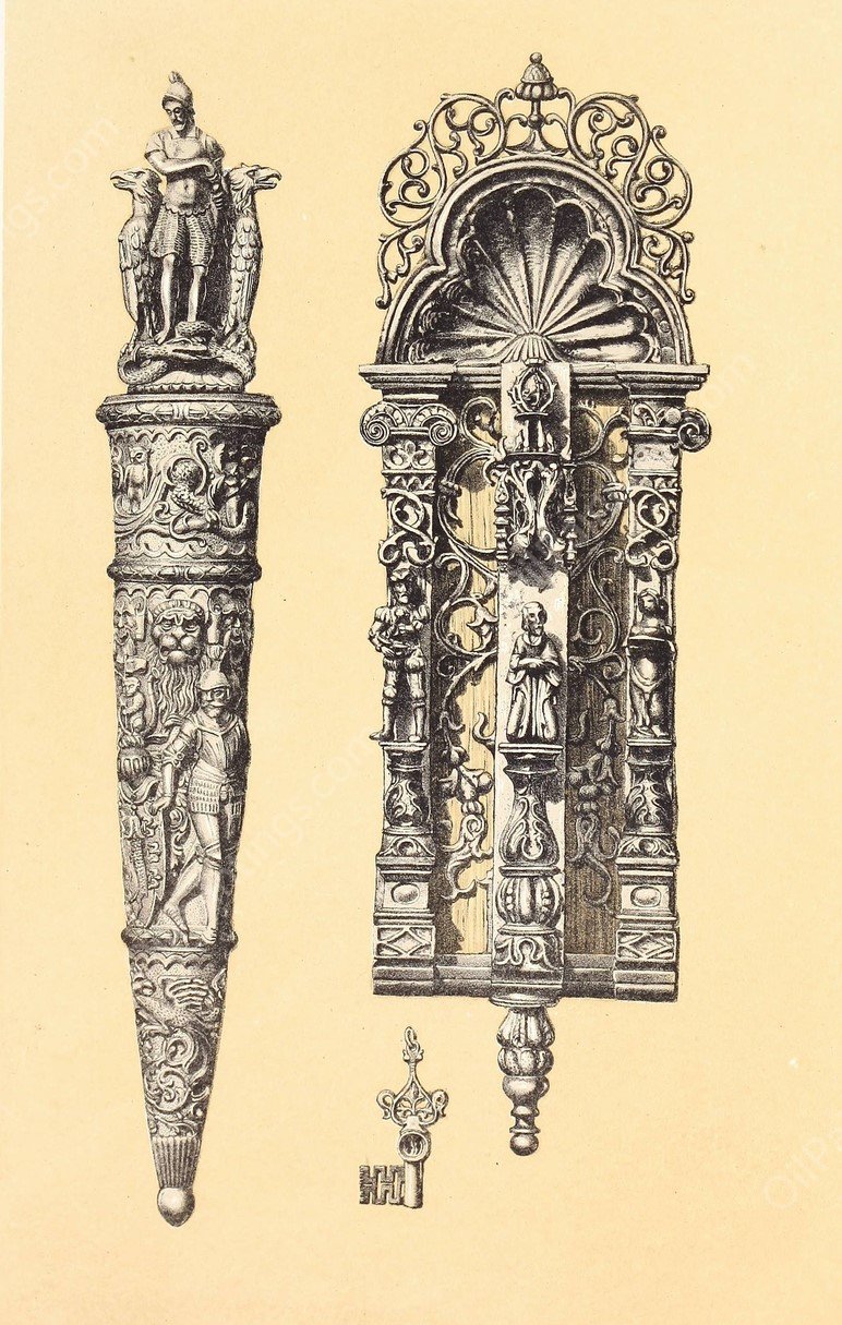 Knocker, in Wrought Iron and Dagger in Cast and Chiselled Iron  by John Charles Robinson - Hand-Painted Oil Painting Reproduction