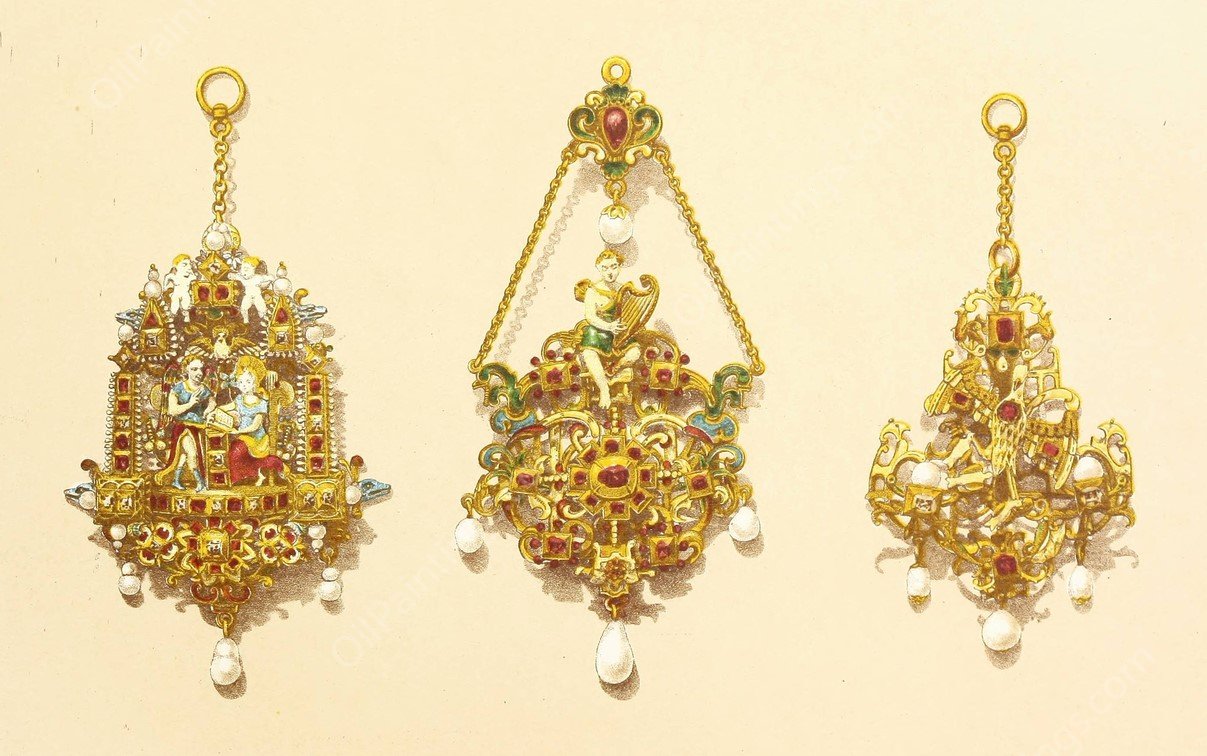 Pendant Jewels in Gold, Enamelled, and Set with Precious Stones  by John Charles Robinson - Hand-Painted Oil Painting Reproduction