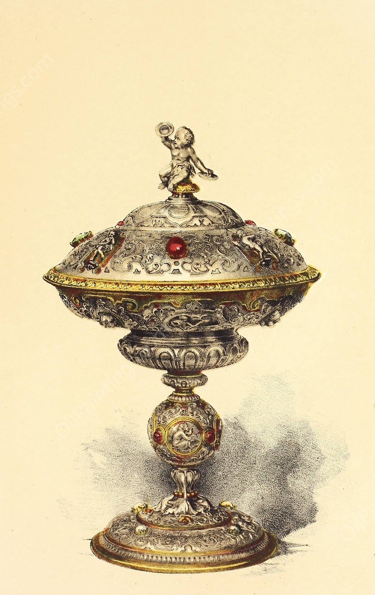 Tazza, with Cover, in Silver set with Jewels  by John Charles Robinson - Hand-Painted Oil Painting Reproduction