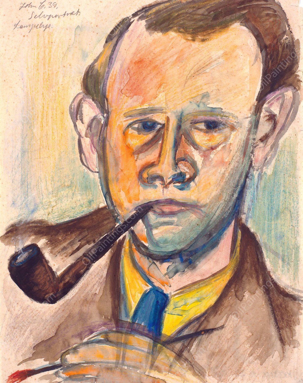 Selvportraet i lampelys  by John Christensen - Hand-Painted Oil Painting Reproduction