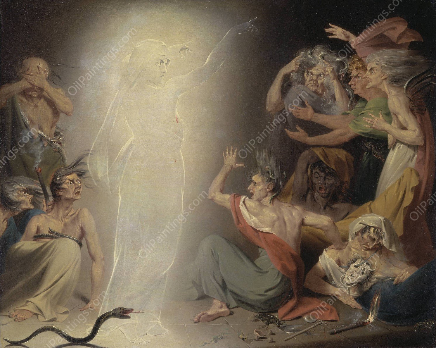 The Ghost of Clytemnestra Awakening the Furies  by John Downman - Hand-Painted Oil Painting Reproduction