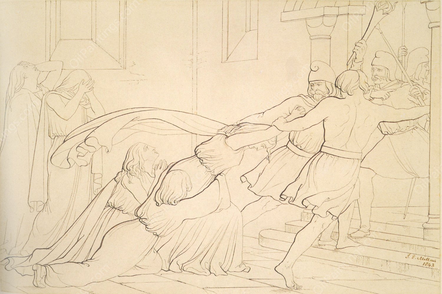 Elgiva Seized by Order of Odo, Archbishop of Canterbury by John Everett Millais - Hand-Painted Oil Painting Reproduction