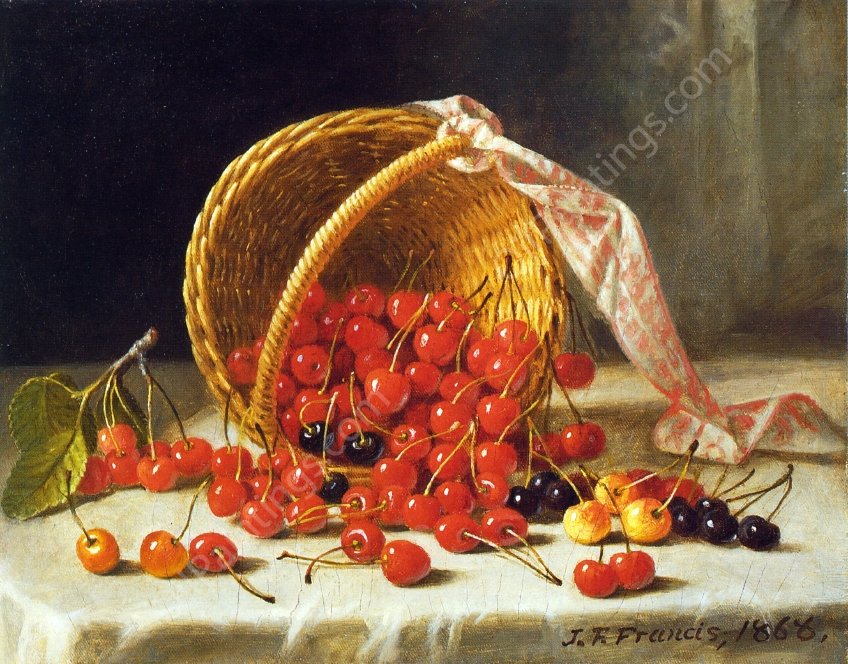 A Basket of Cherries by John F. Francis - Hand-Painted Oil Painting Reproduction