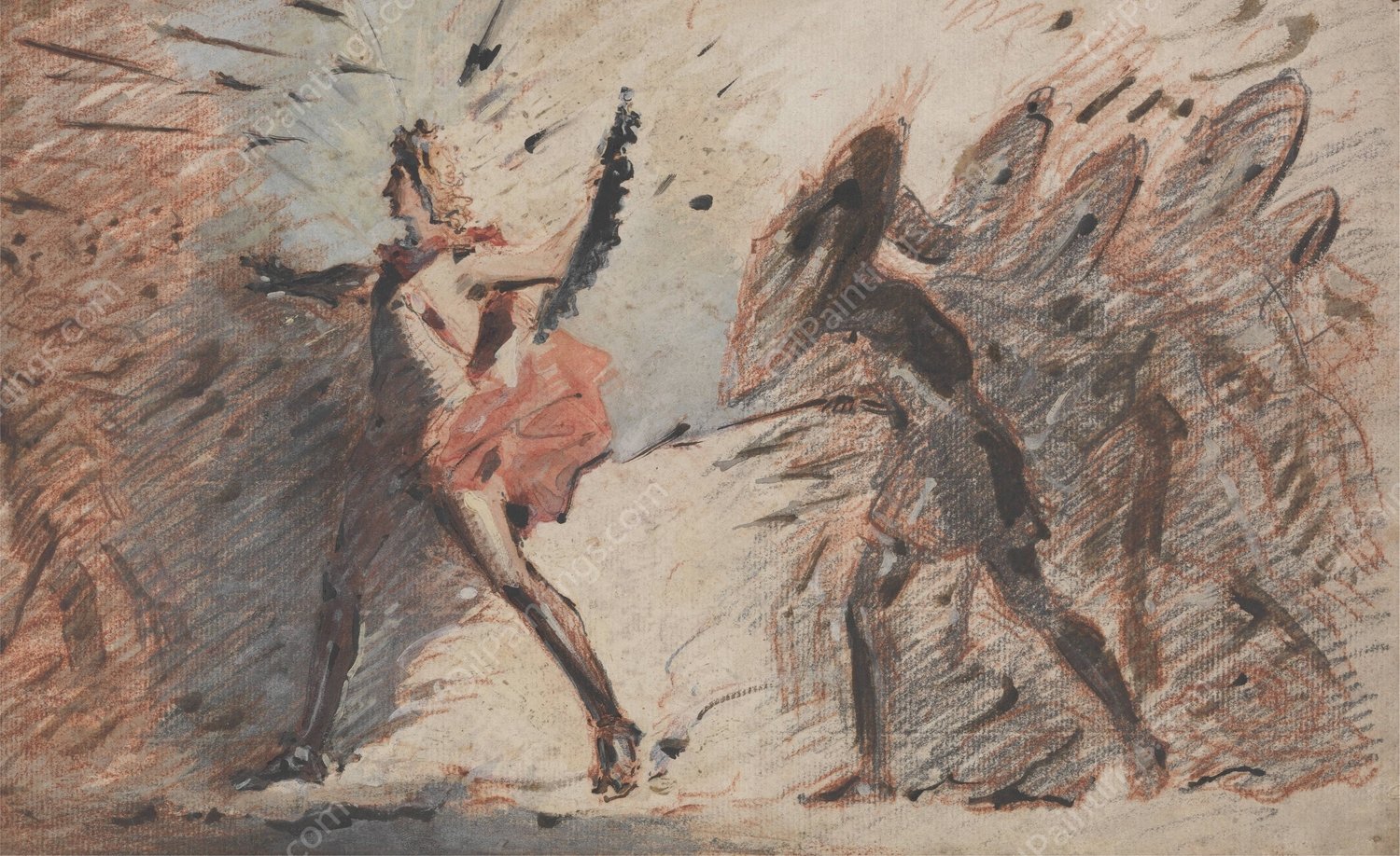 Apollo Preceding Hector with His Aegis, and Dispersing the Greeks, Fuseli's Lectures by John Flaxman - Hand-Painted Oil Painting Reproduction