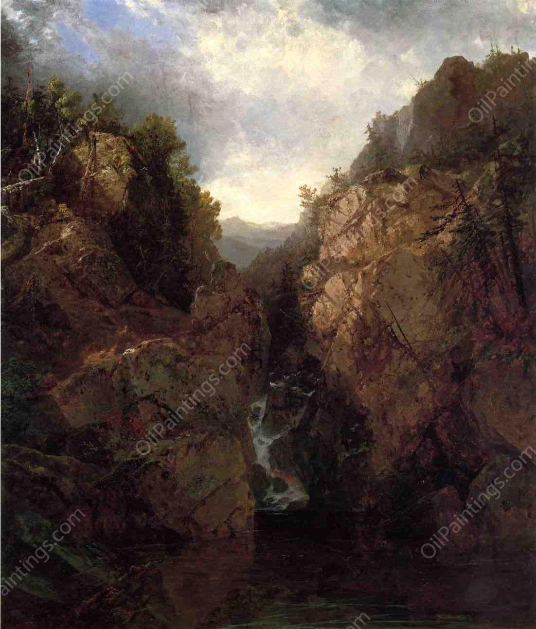 A Woodland Waterfall by John Frederick Kensett - Hand-Painted Oil Painting Reproduction