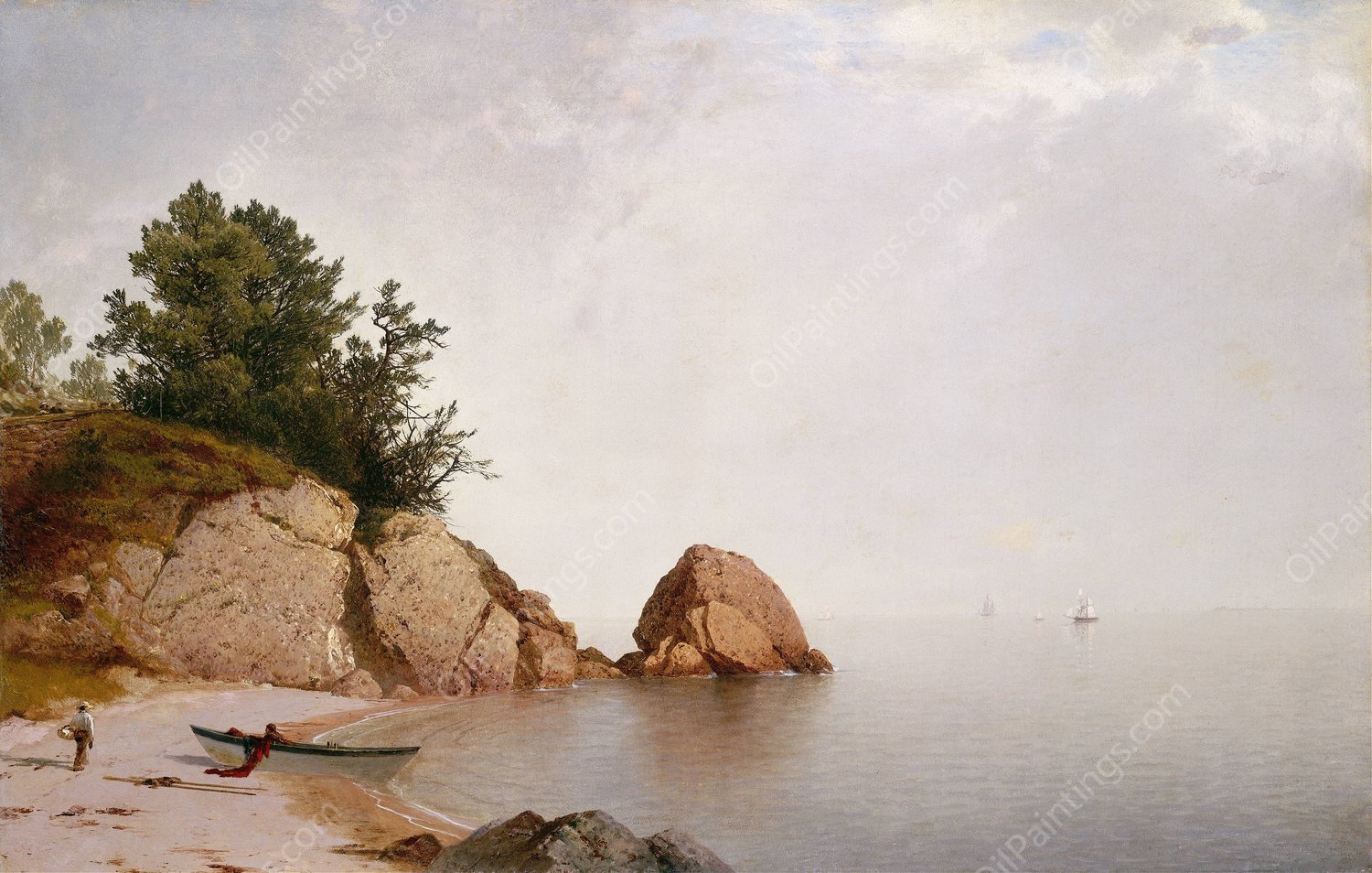 Beach at Beverly  by John Frederick Kensett - Hand-Painted Oil Painting Reproduction