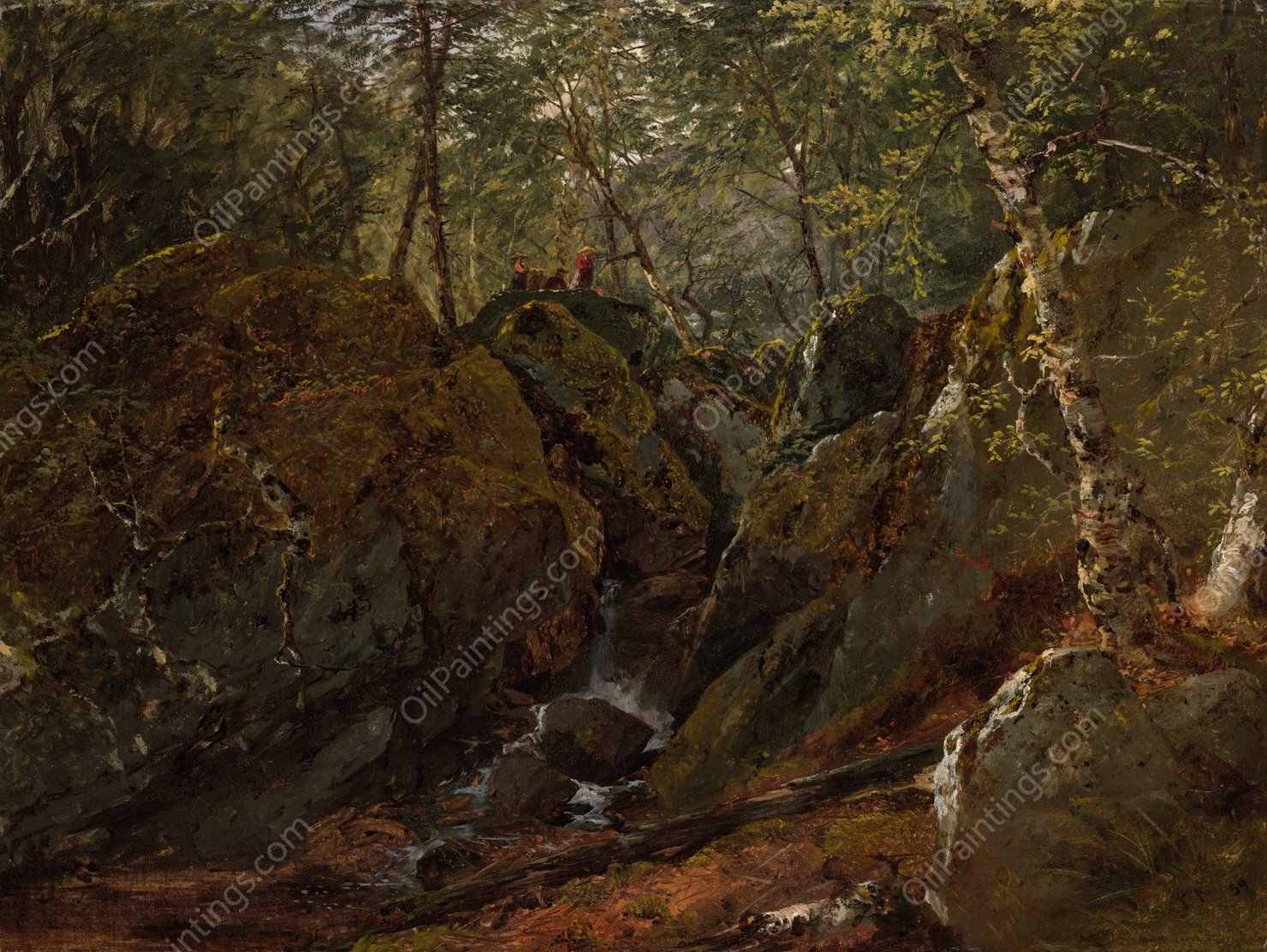 Catskill Waterfall  by John Frederick Kensett - Hand-Painted Oil Painting Reproduction