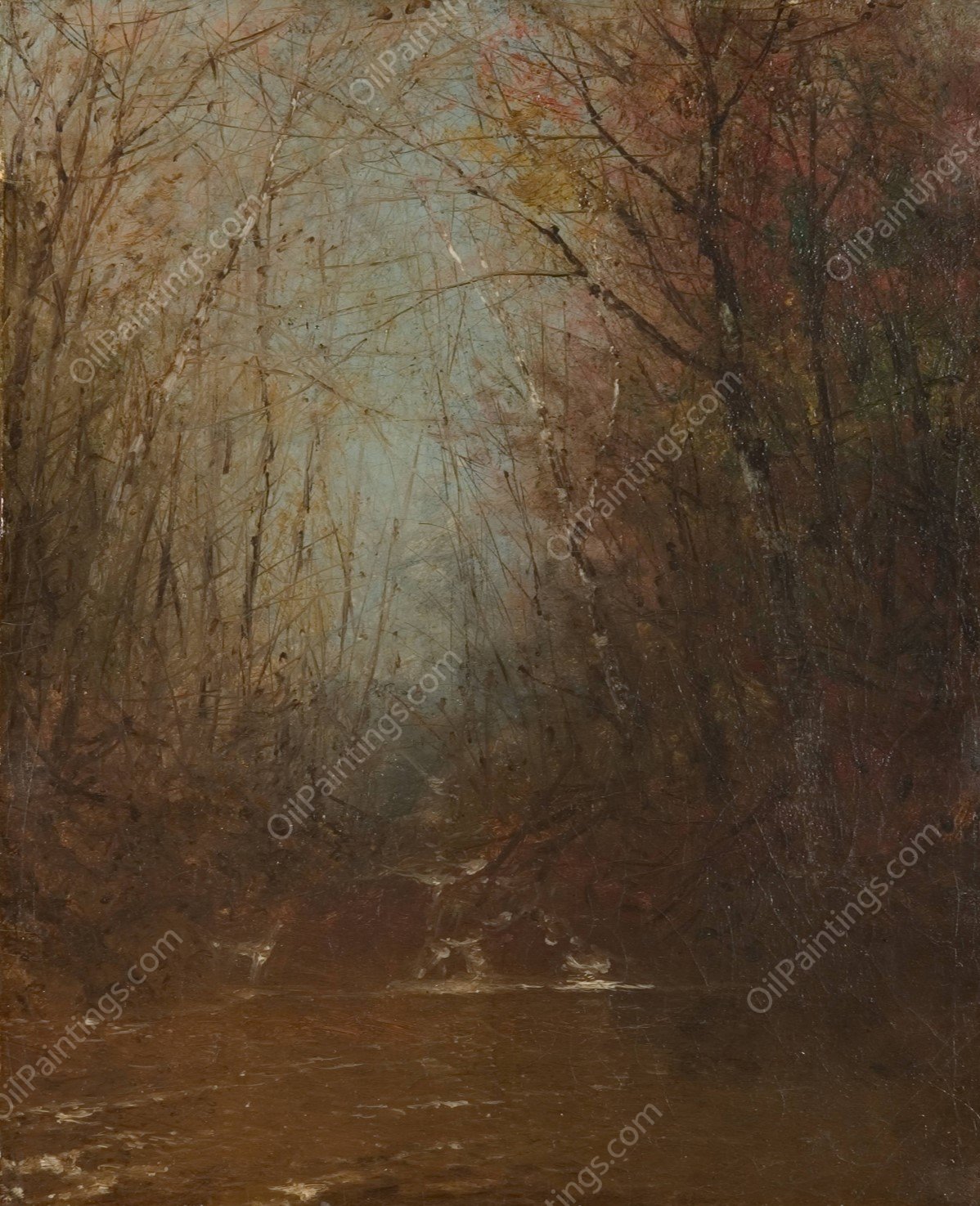 Forest Interior With Stream  by John Frederick Kensett - Hand-Painted Oil Painting Reproduction