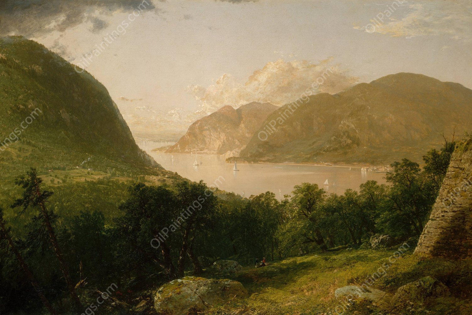 Hudson River Scene  by John Frederick Kensett - Hand-Painted Oil Painting Reproduction