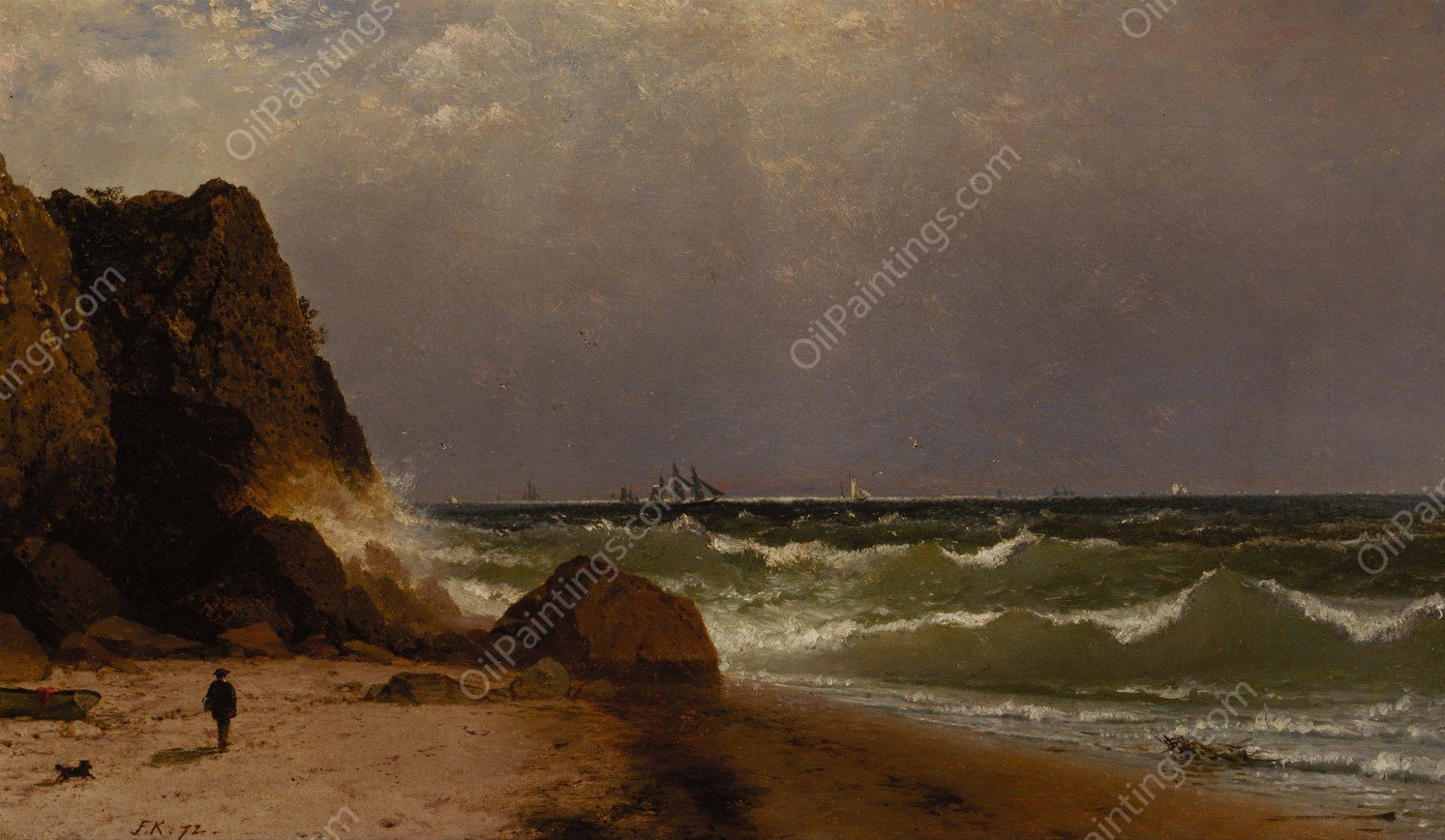 Near Newport, Rhode Island  by John Frederick Kensett - Hand-Painted Oil Painting Reproduction