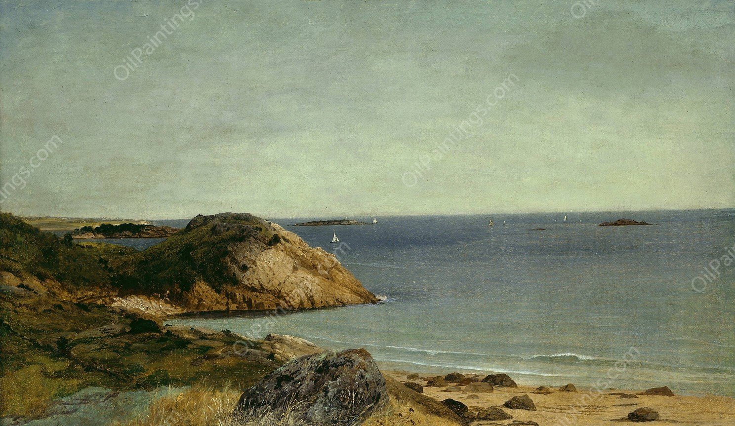 Rocky Coast  by John Frederick Kensett - Hand-Painted Oil Painting Reproduction