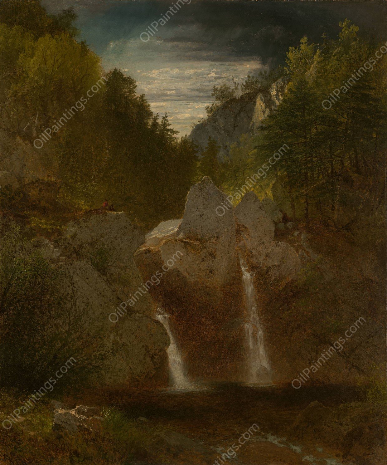 Rocky Pool, Bash-Bish Falls  by John Frederick Kensett - Hand-Painted Oil Painting Reproduction