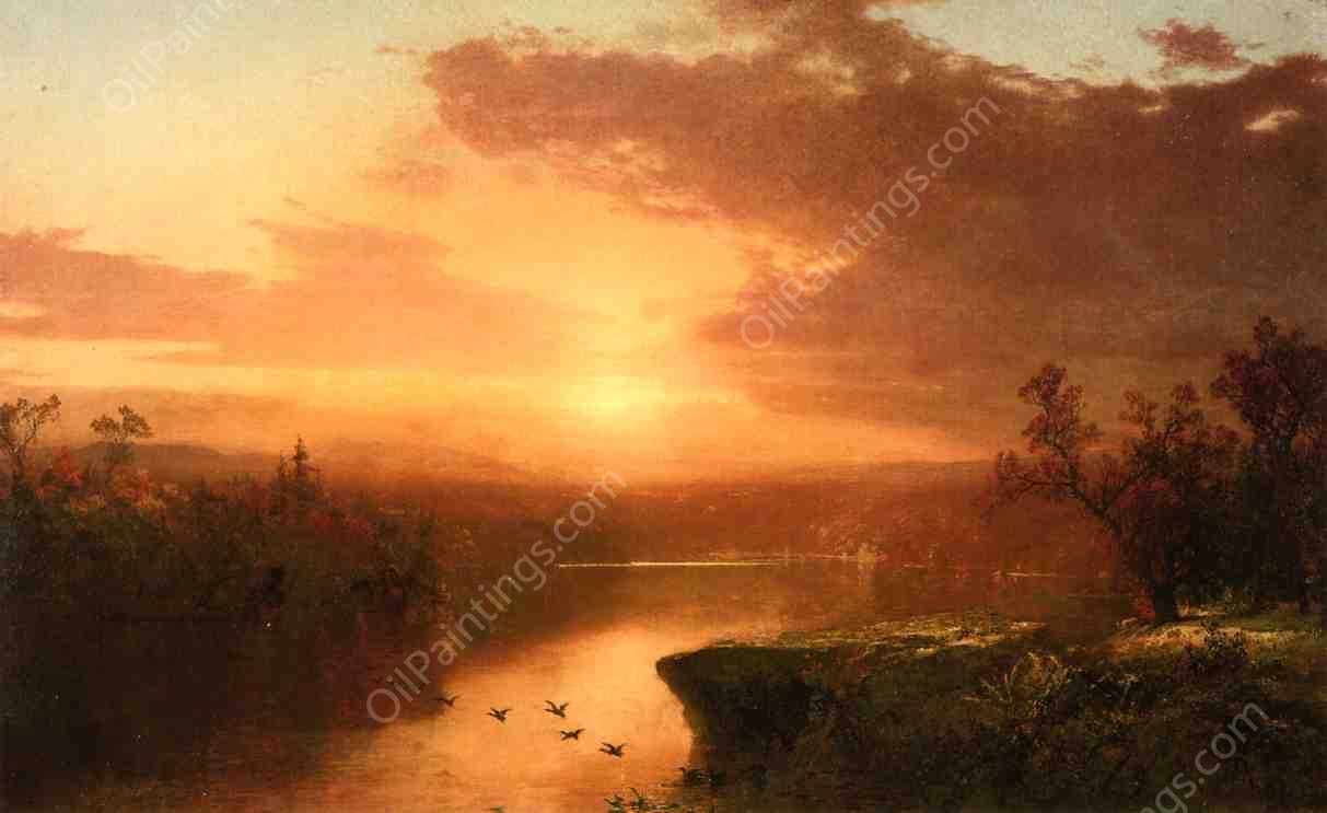 Sunset over Lake George by John Frederick Kensett - Hand-Painted Oil Painting Reproduction