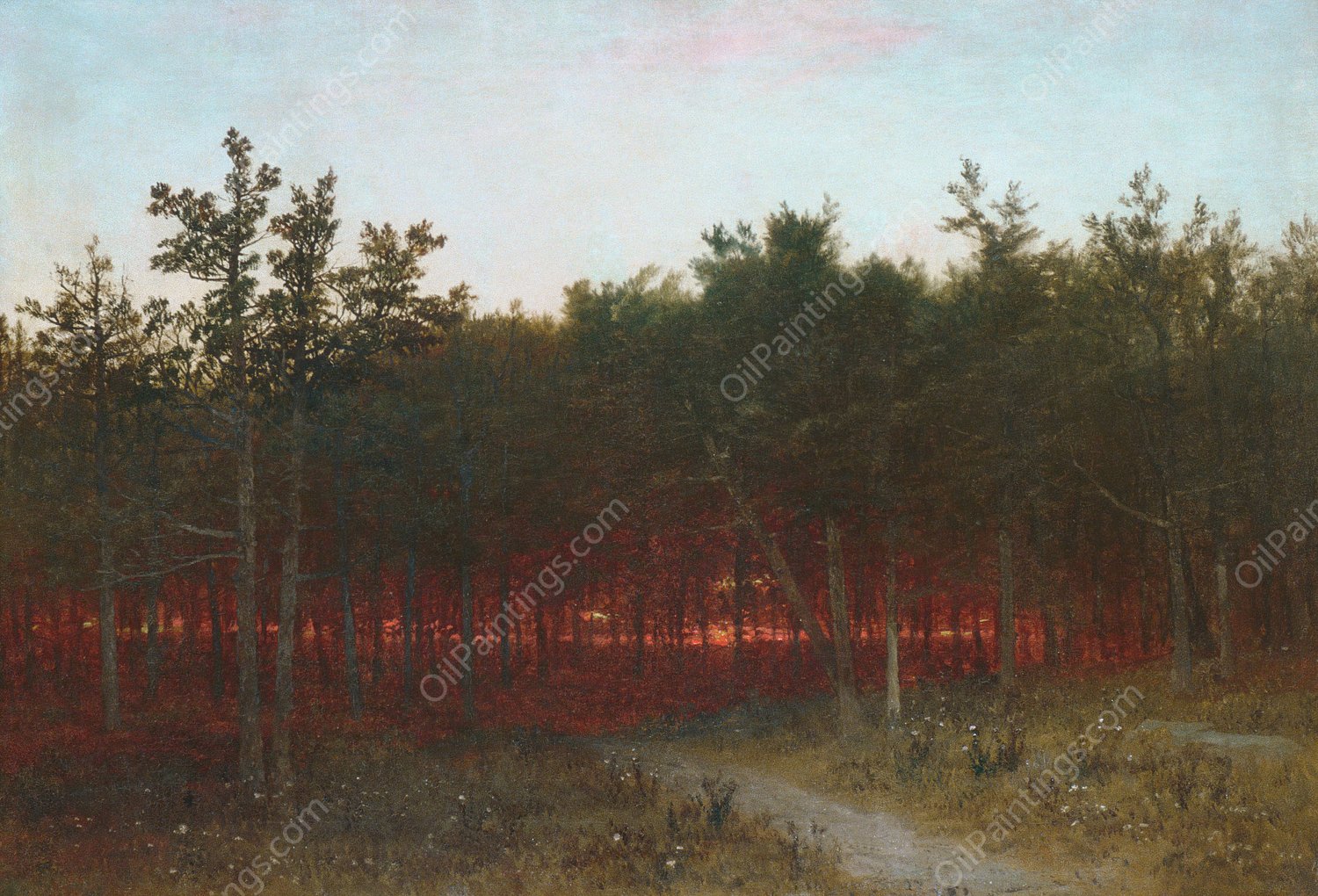 Twilight in the Cedars at Darien, Connecticut  by John Frederick Kensett - Hand-Painted Oil Painting Reproduction
