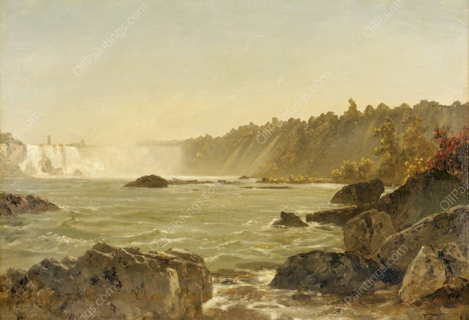 View of Niagara Falls  by John Frederick Kensett - Hand-Painted Oil Painting Reproduction