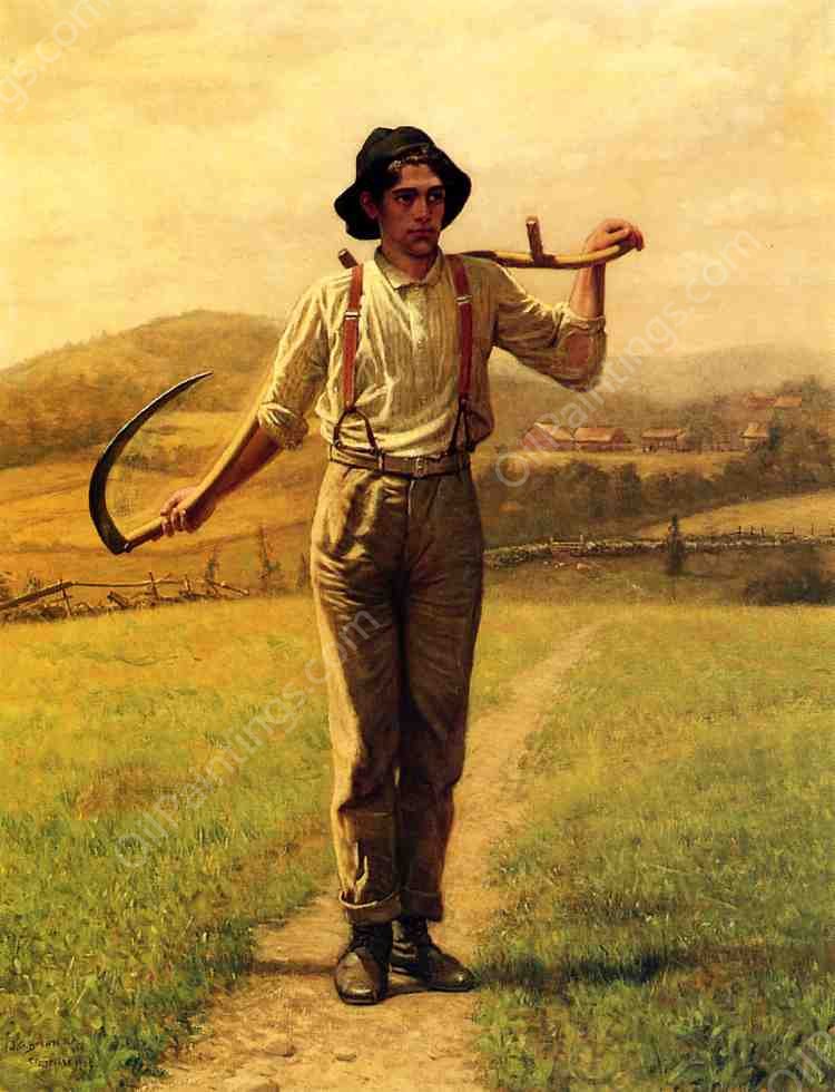 Fieldhand with Sythe by John George Brown - Hand-Painted Oil Painting Reproduction