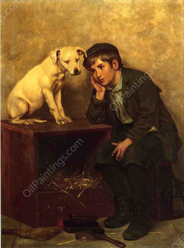 Shoeshine Boy with His Dog by John George Brown - Hand-Painted Oil Painting Reproduction
