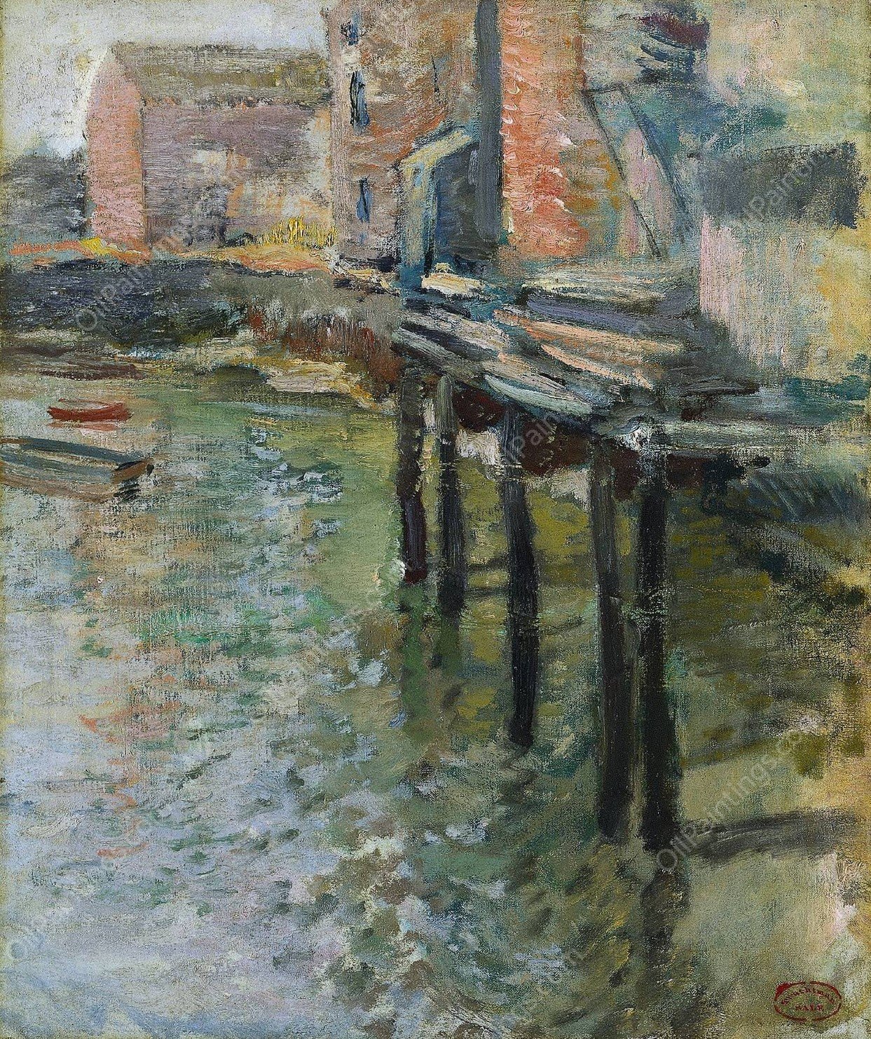 Deserted Wharf  by John Henry Twachtman - Hand-Painted Oil Painting Reproduction