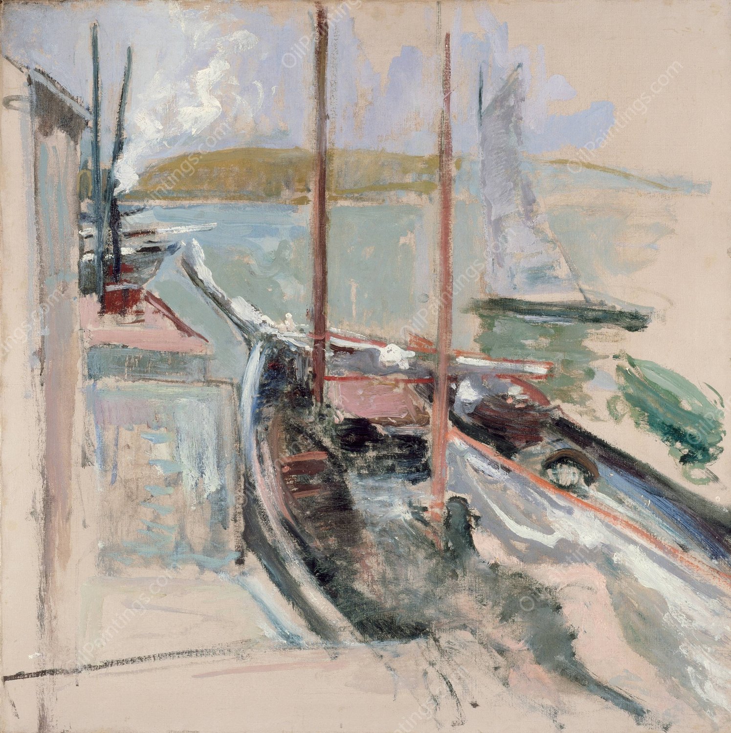 Harbor Scene  by John Henry Twachtman - Hand-Painted Oil Painting Reproduction