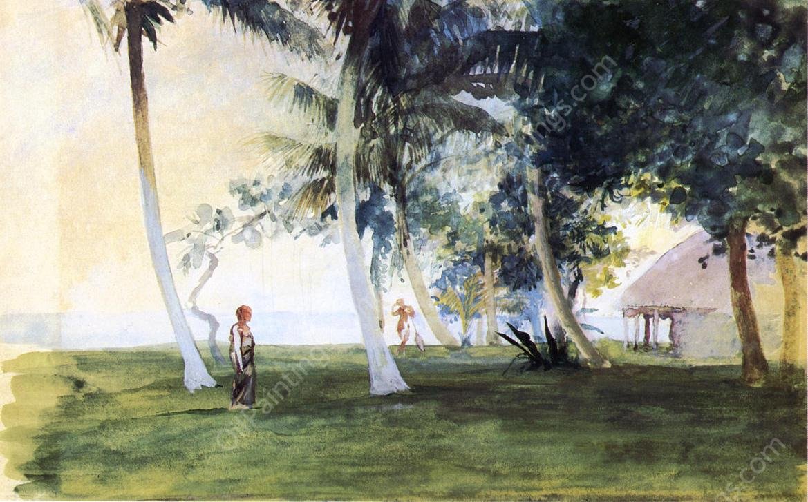 At Dawn, In Front of Our House at Vaiala, Upolu, Samoa by John La Farge - Hand-Painted Oil Painting Reproduction
