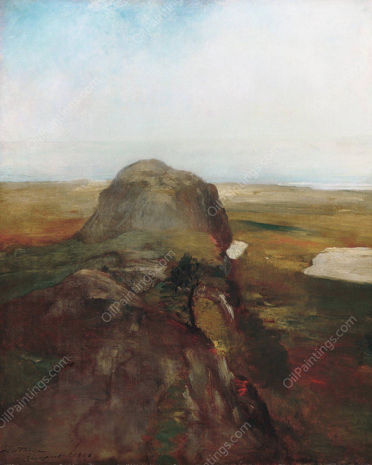 Autumn Study, View over Hanging Rock, Newport, R.I.  by John La Farge - Hand-Painted Oil Painting Reproduction