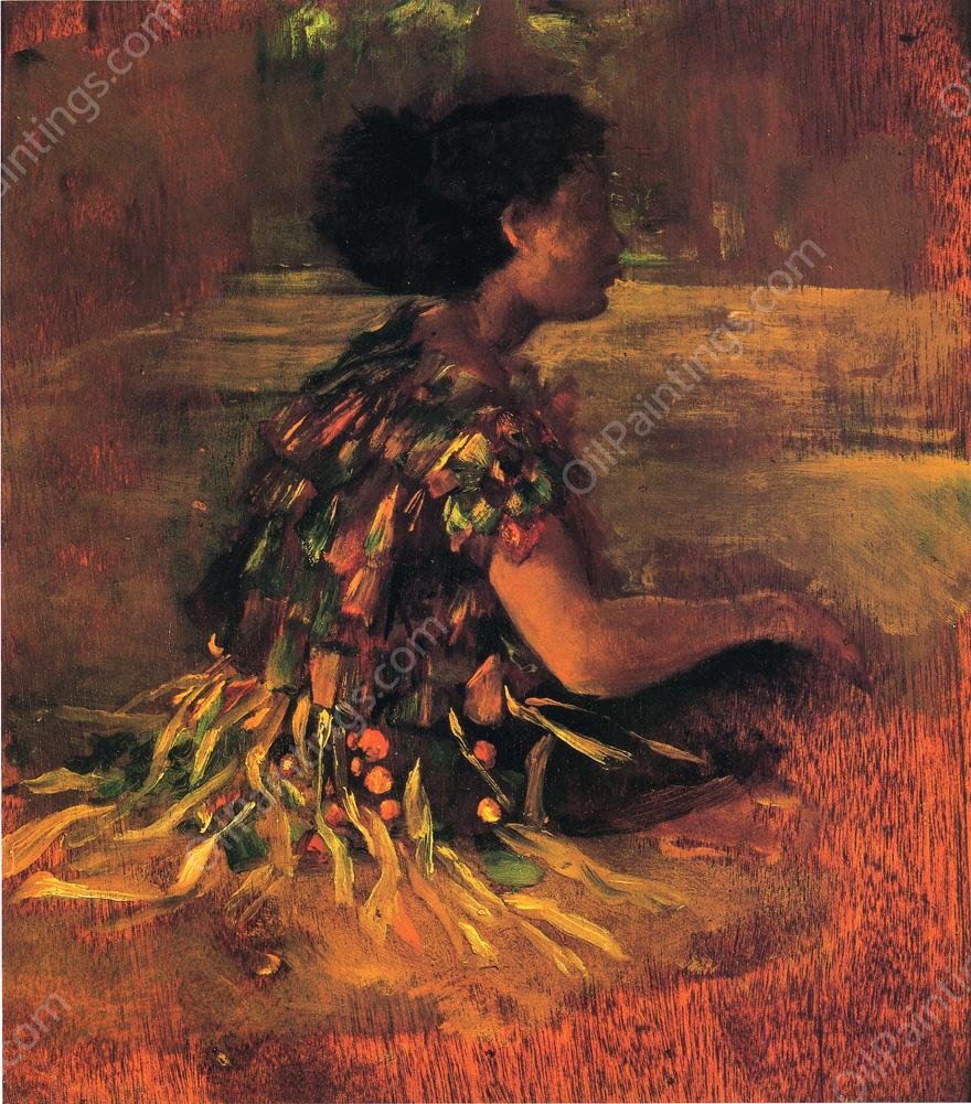 Girl in Grass Dress also known as Seated Samoan Girl by John La Farge - Hand-Painted Oil Painting Reproduction