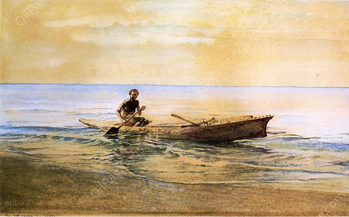 Man in Canoe, Samoa by John La Farge - Hand-Painted Oil Painting Reproduction