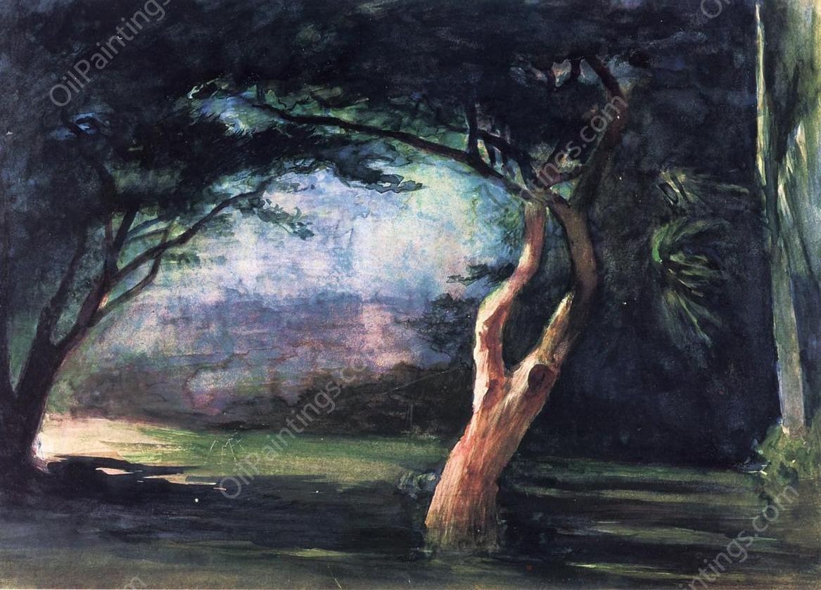 Study of Trees in Moonlight, at Honolulu by John La Farge - Hand-Painted Oil Painting Reproduction