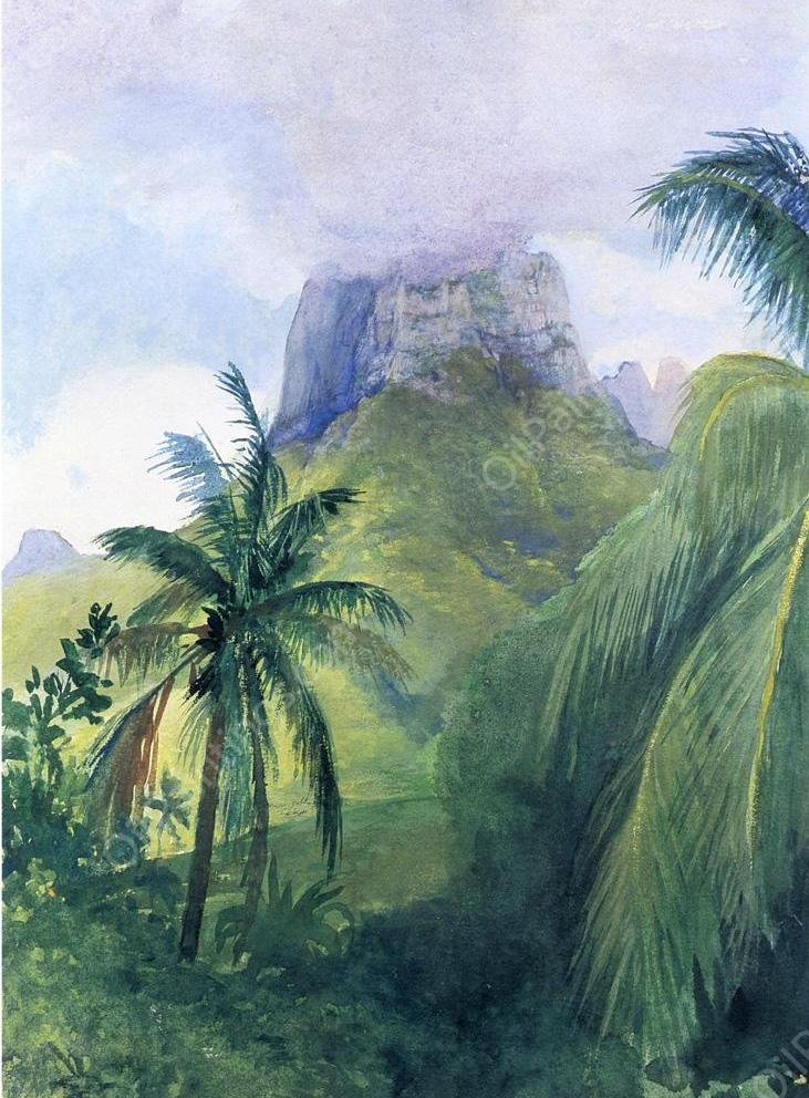 The Peak of Maua Roa, Noon, Island of Moorea, Society Islands, Uponuhu by John La Farge - Hand-Painted Oil Painting Reproduction