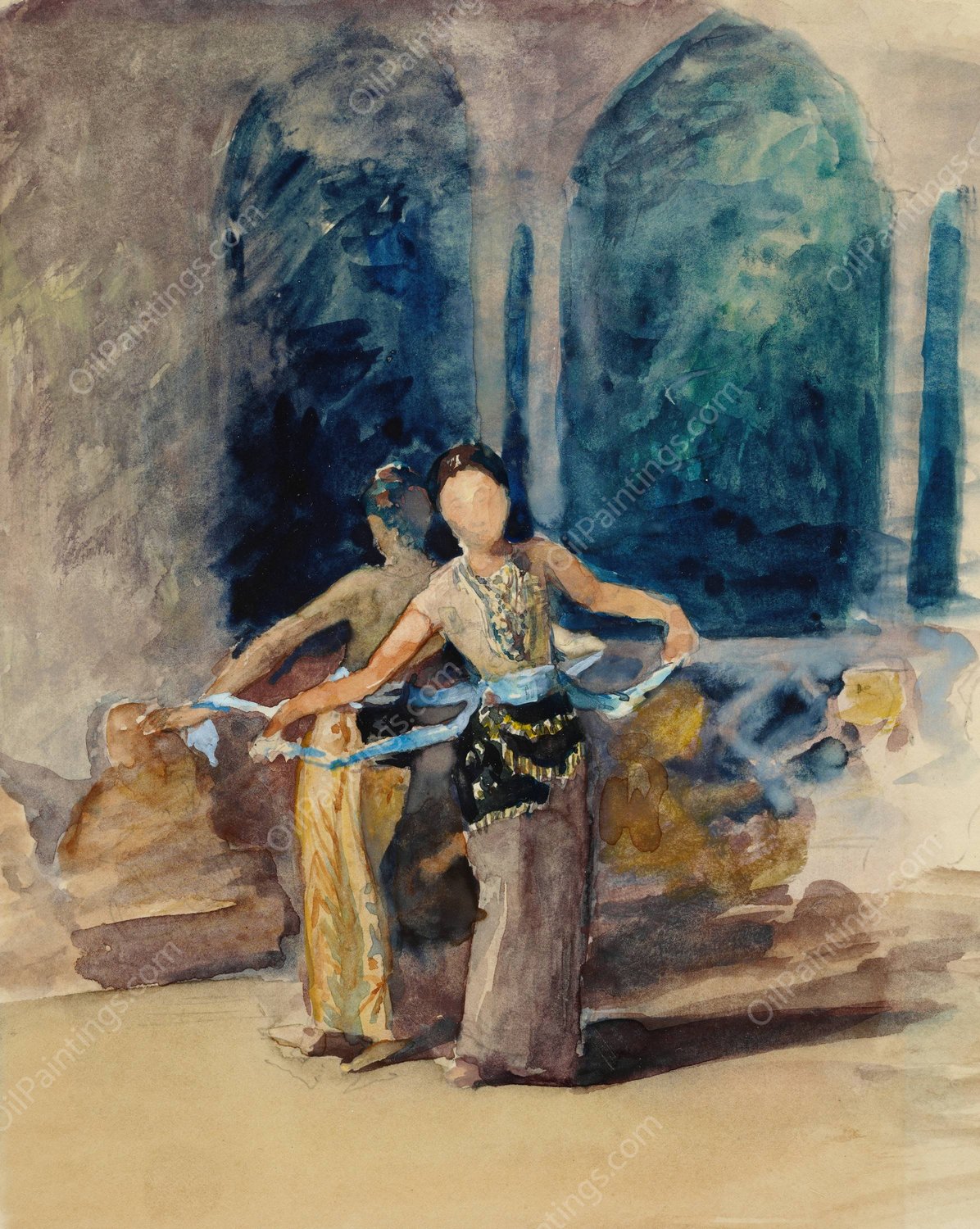Village Dancing Girls at Garoet in the Preanger Regency, Java  by John La Farge - Hand-Painted Oil Painting Reproduction