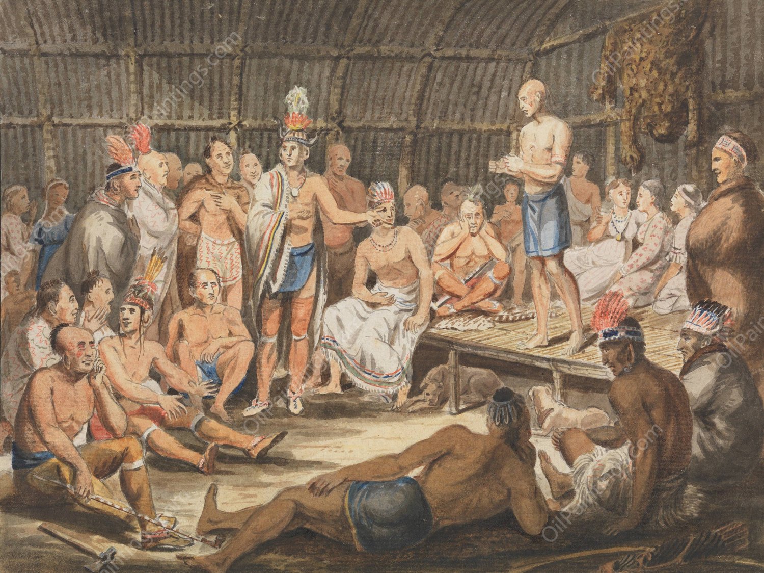 Exhibition of Indian Tribal Ceremonies at the Olympic Theater, Philadelphia  by John Lewis Krimmel - Hand-Painted Oil Painting Reproduction