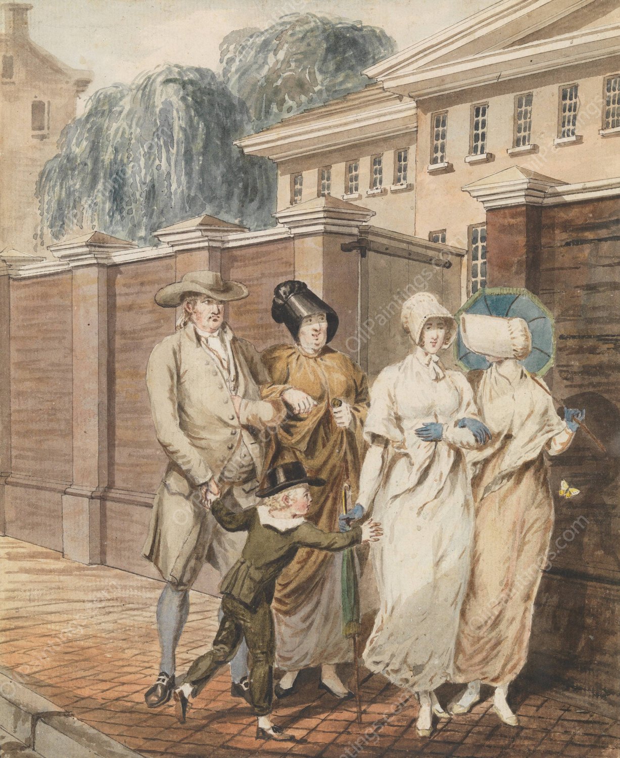 Sunday Morning in front of the Arch Street Meeting House, Philadelphia  by John Lewis Krimmel - Hand-Painted Oil Painting Reproduction