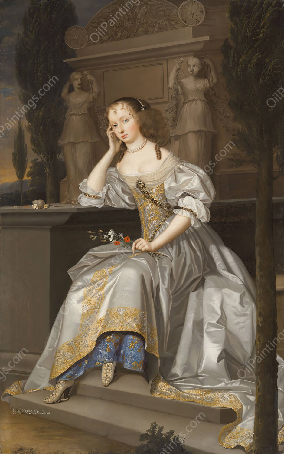 A posthumous portrait of Elizabeth, Countess of Westmorland by John Michael Wright - Hand-Painted Oil Painting Reproduction