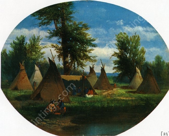 Assiniboin Camp by John Mix Stanley - Hand-Painted Oil Painting Reproduction