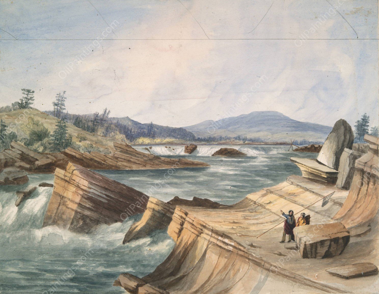Kettle Falls, Columbia River  by John Mix Stanley - Hand-Painted Oil Painting Reproduction